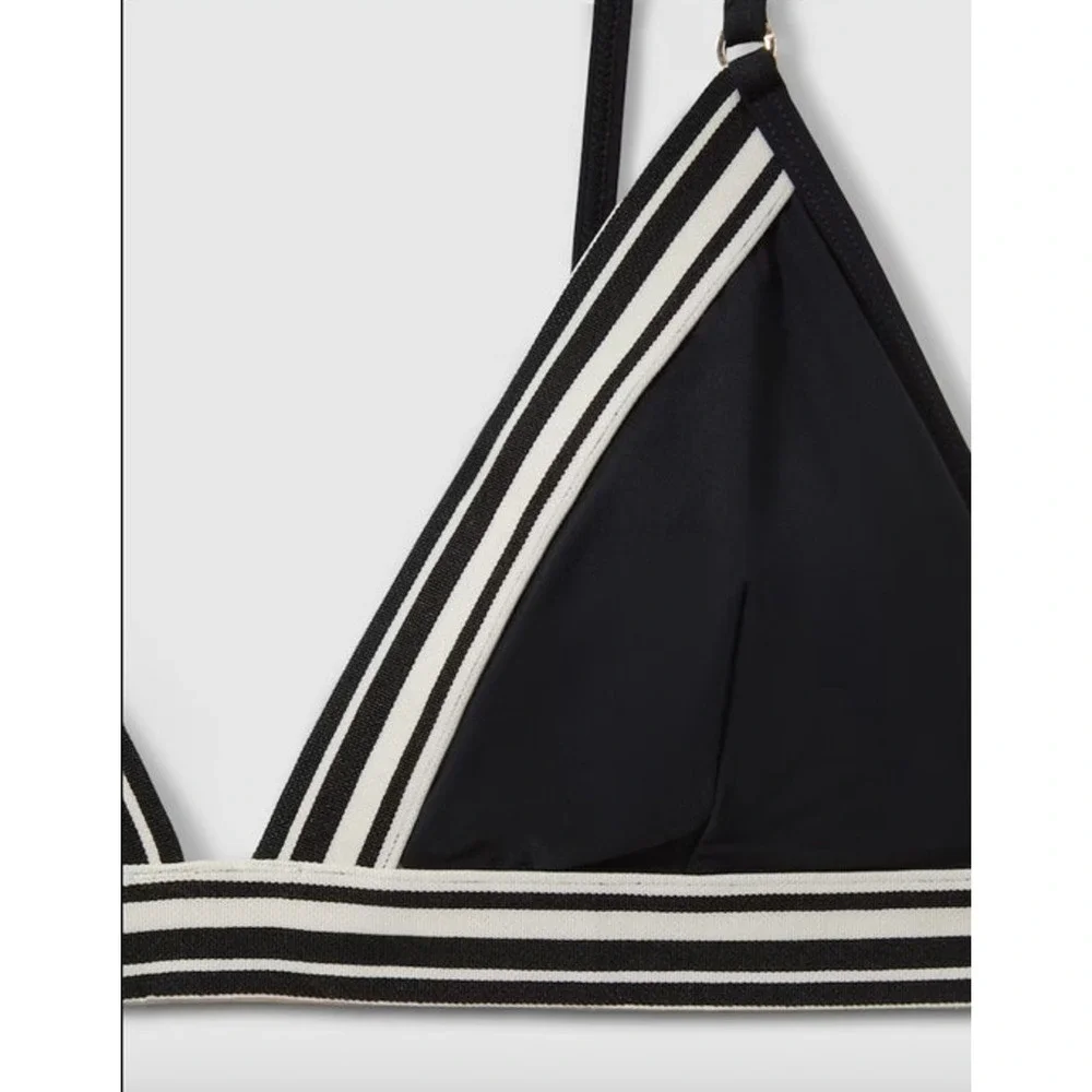 REISS Faith Triangle Contrast Trim Bikini Top Size 6 Black NEW $85 Swimwear